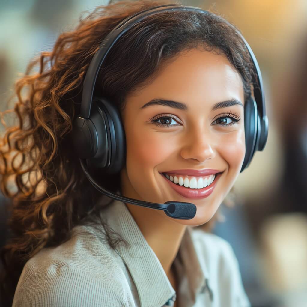 Customer service agent smiling